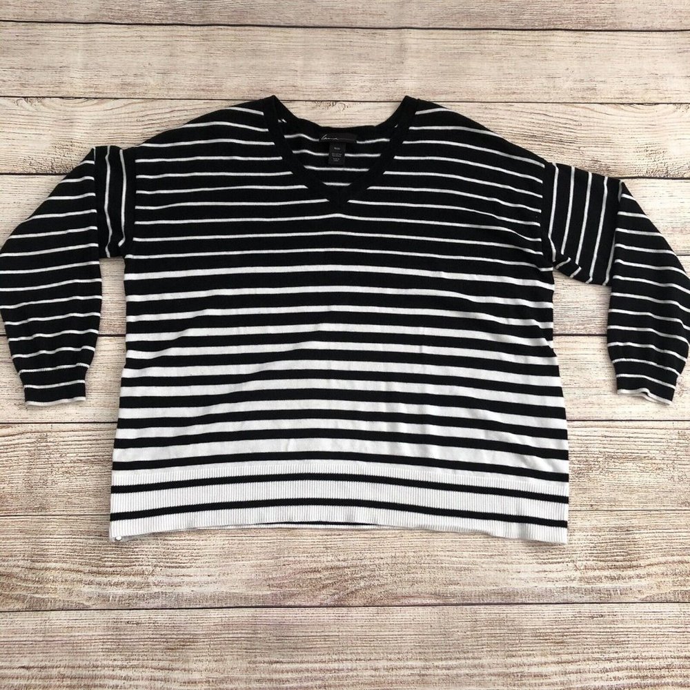Lane Bryant Black White Striped Sweater Size 18/20 V-Neck Side Zipper